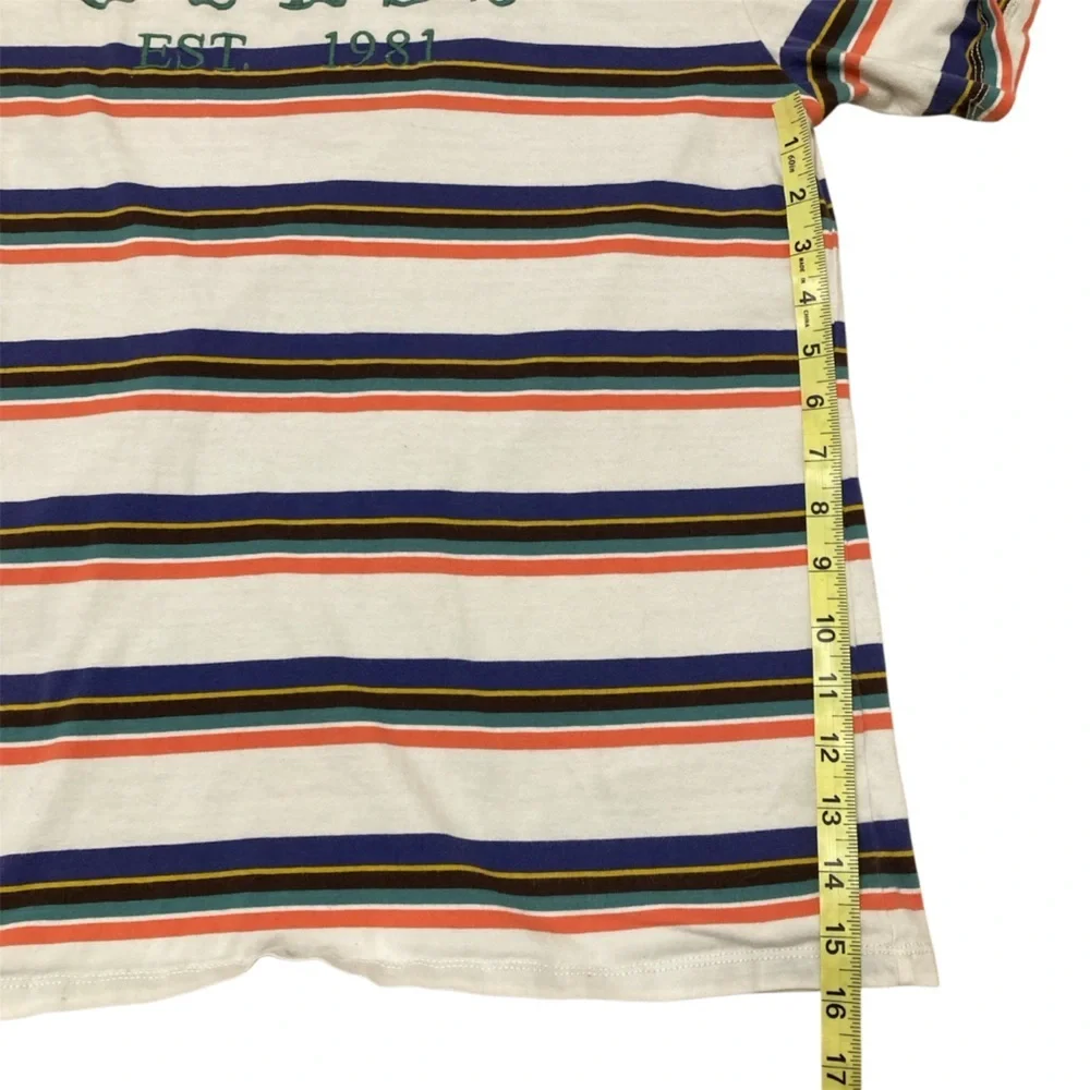 3/$20! Guess Embroidered Logo Striped Shirt Mens Medium Green Orange White Retro - Picture 6 of 6